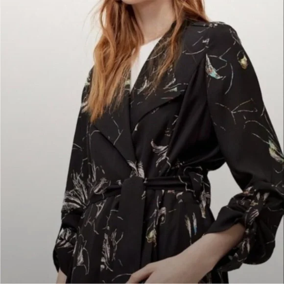 Babaton Black Trench Coat with Cream Accents - Picture 2 of 6